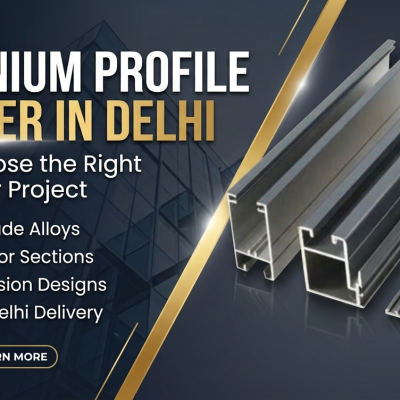 Aluminium profile supplier in Delhi banner showing window and door aluminium profile sections